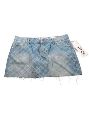 PTCL Plaid Denim Jean Mini Skirt Light Wash Size Med